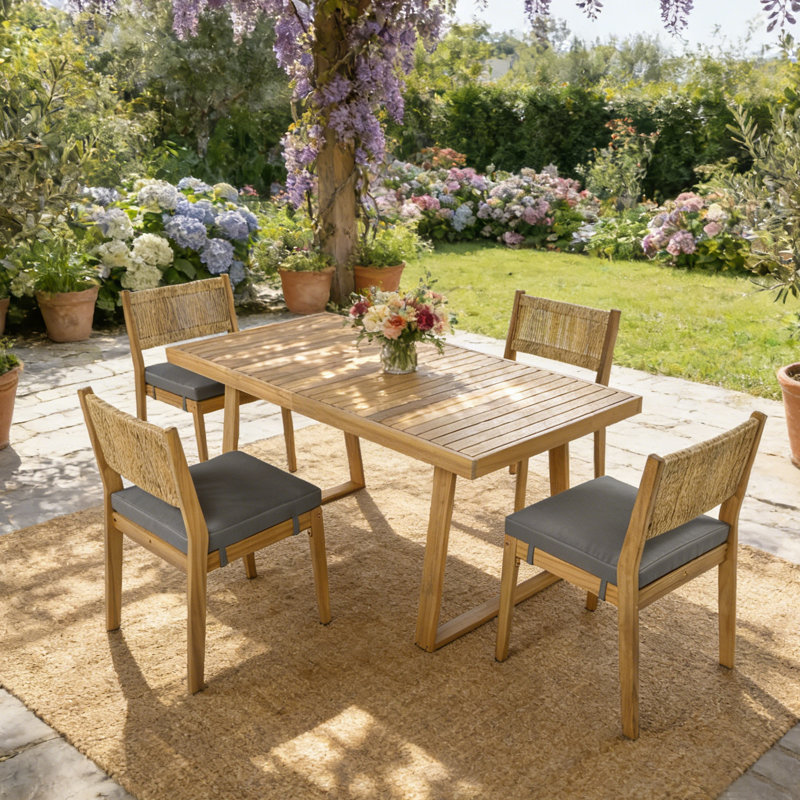 4 - Person Outdoor Acacia Wood Patio Dining Set With Rectangular Table , Gray