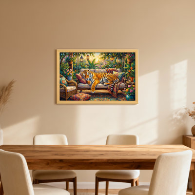 Animals Tiger Resting On Sofa In Garden Setting