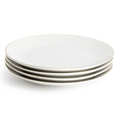Gibson Home Ogalla 4 Piece Fine Ceramic 10.5 Inch Dinner Plate Set in White with Gold Rim
