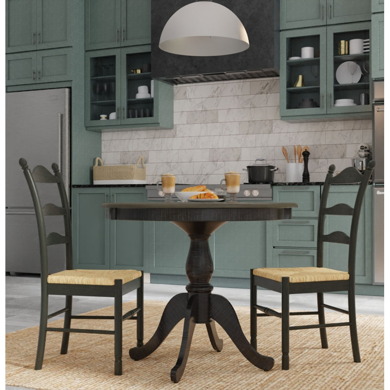 Fairview Pedestal Dining Table With 2 Vera Dining Chairs, Espresso, Antique Black, 30"H x 36"L x 36"W