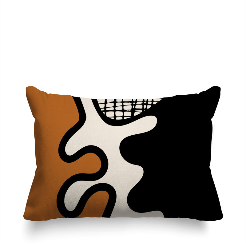Oreiller rectangulaire réversible intérieur / extérieur Vido, Orange brûlé / noir / blanc cassé, H 14 po x l 20 po