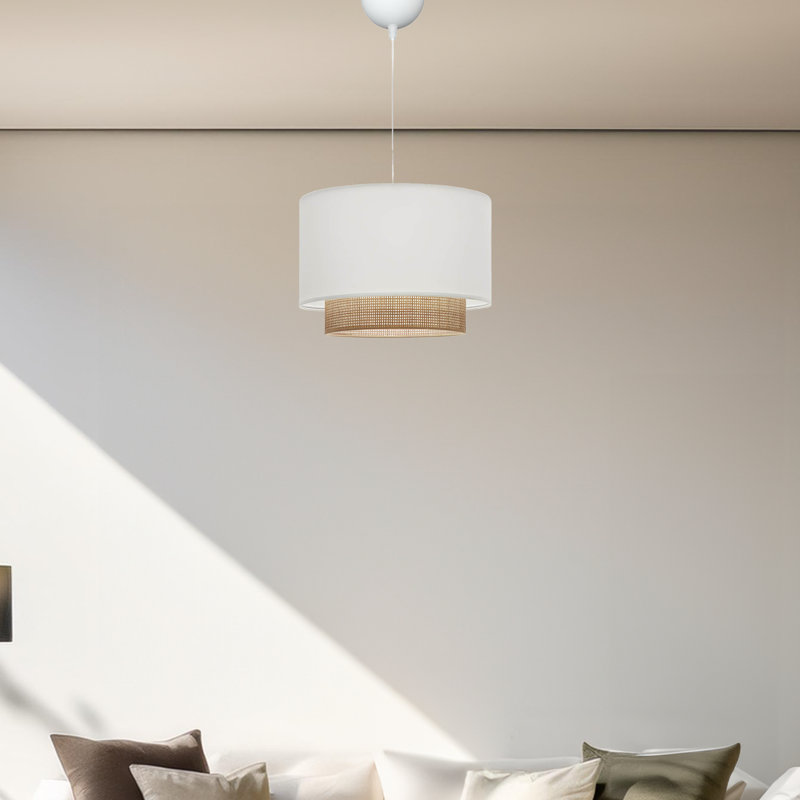 Lustre cylindrique avec capuchon en tissu