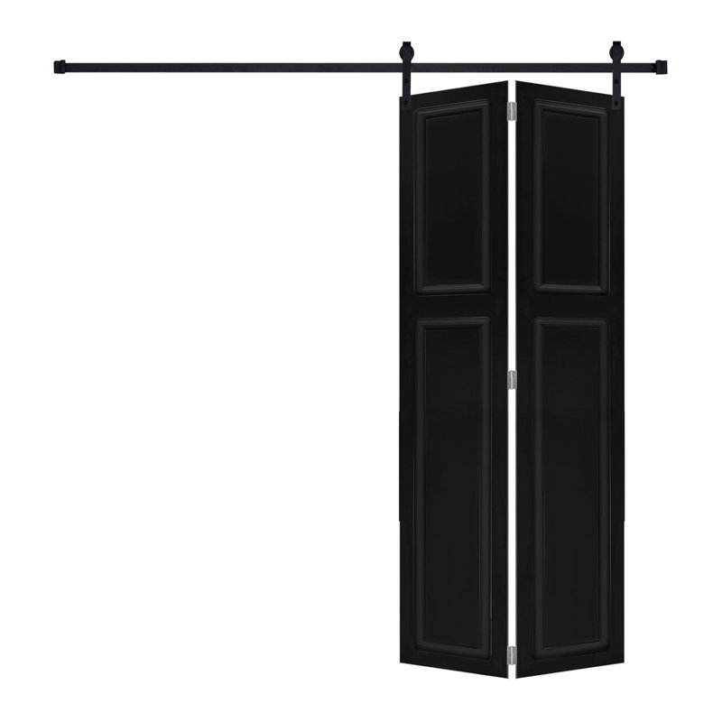 Porte de grange coulissante en panneau de fibres à densité moyenne noyer noir 2 panneaux 80 po x 82 po avec quincaillerie