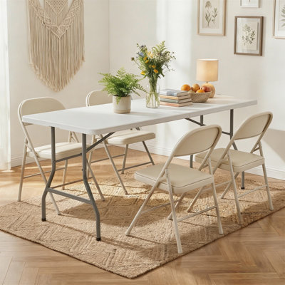 Ensemble de table pliante 6 pi avec 4 chaises - Ensemble de meubles pliables portatifs pour le camping, les fêtes, l'intérieur et l'extérieur