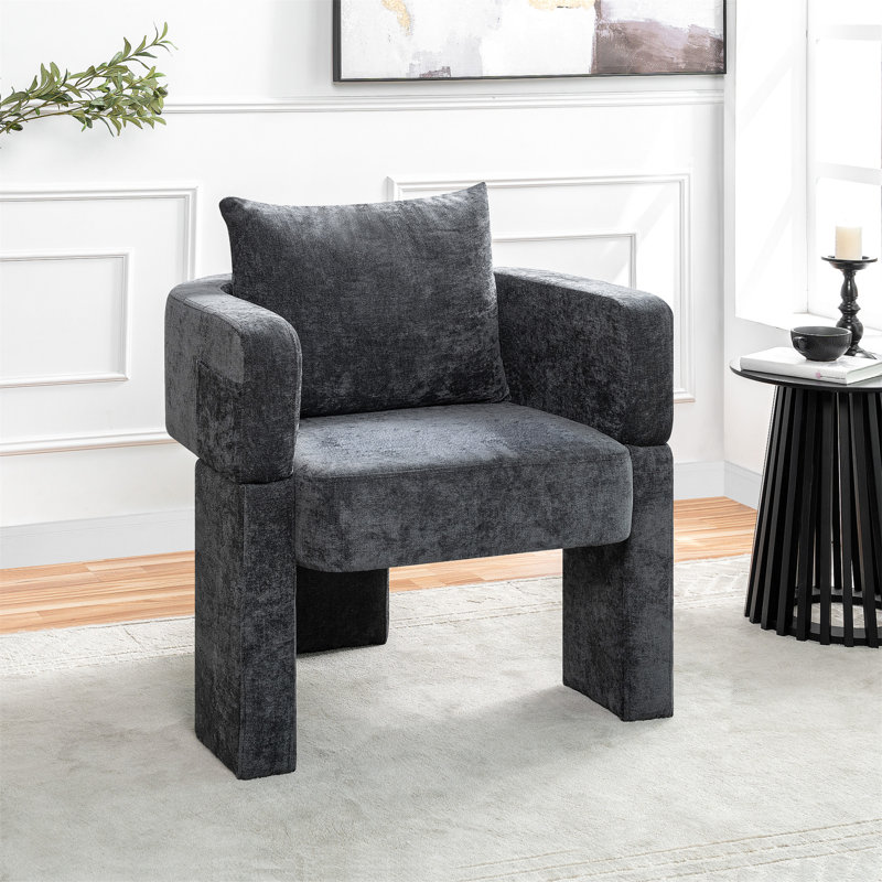 Chaise d'appoint moderne en chenille à 3 pieds avec accoudoirs ergonomiques, Gris