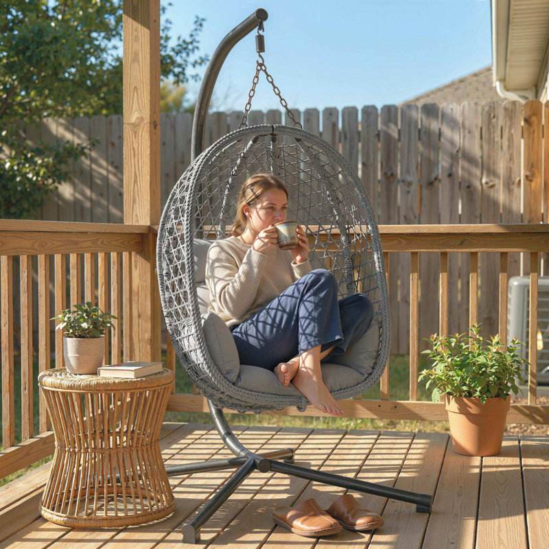 Rattan Swing Chair, Grey