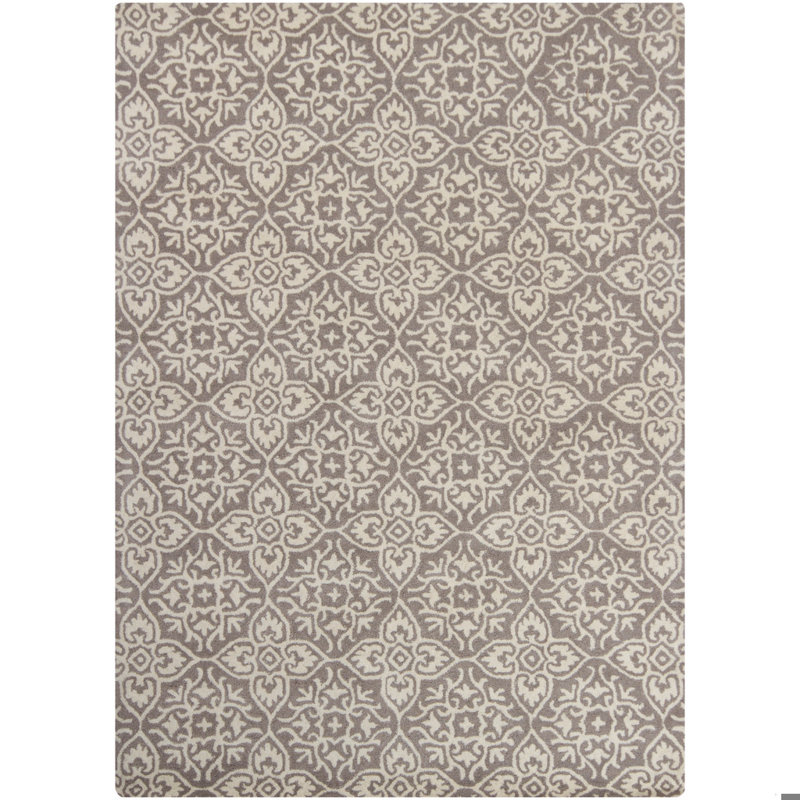 Tapis oriental traditionnel en laine touffeté à la main gris et crème Jonas, 5' x 7'