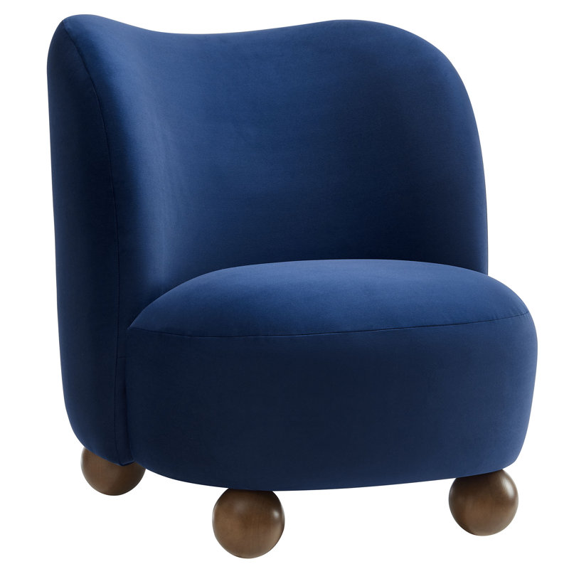 Monroe Boucle Fabric Accent Chair In Coral Walnut, Velours bleu minuit