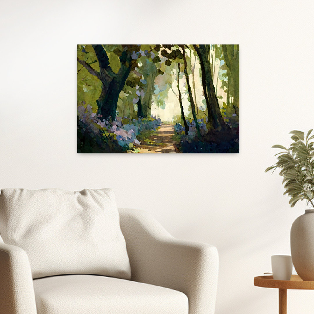 Forest Path With Bluebells Peaceful Serene Tranquil Forest Landscape Wall Art Print