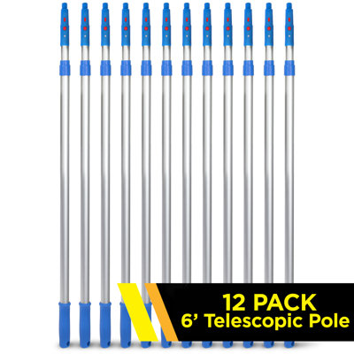 Mât télescopique de 6 pi, aluminium, longueur réglable de 3,5 à 6 pi avec cône d'adaptateur de verrouillage / clic, paquet de 12