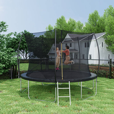 Trampoline 12 pi (trampoline double couleur), trampoline pour enfants et adultes avec filet et échelle, poteau de clôture incurvé