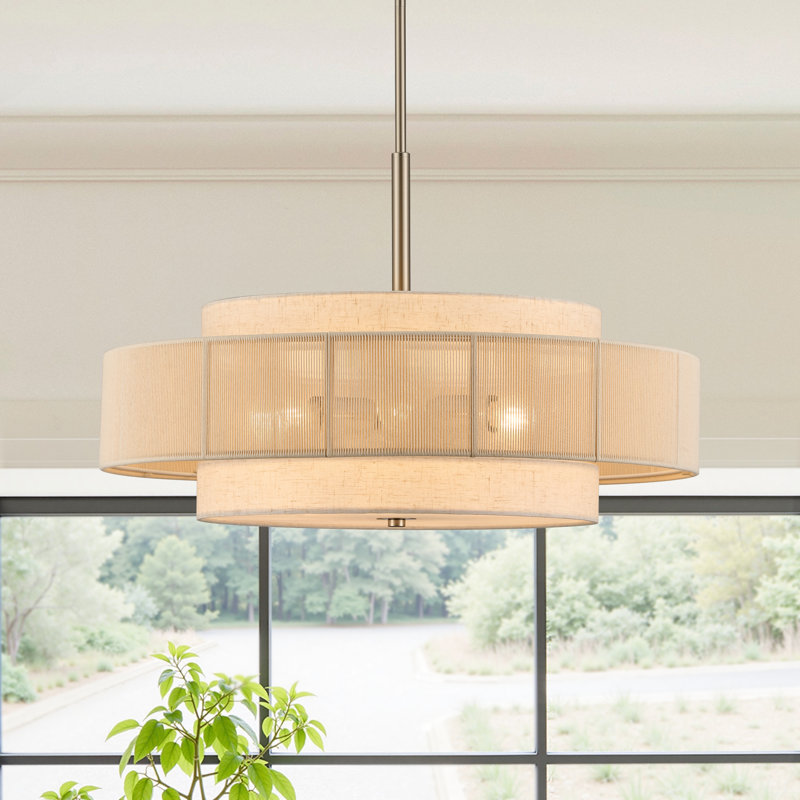 Lustre suspendu cylindrique 6 lumières en nickel, Nickel brossé