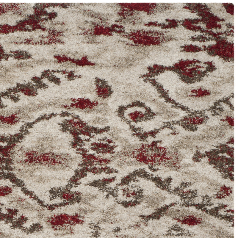 Tapis de zone ivoire/rouge Tibetan Shag, Rectangle 5 pi 1 po x 7 pi 6 po