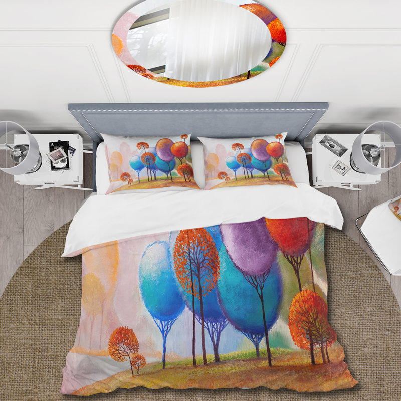 Colorful Trees Impression III - Ensemble de housse de couette traditionnel - Microfibre de polyester