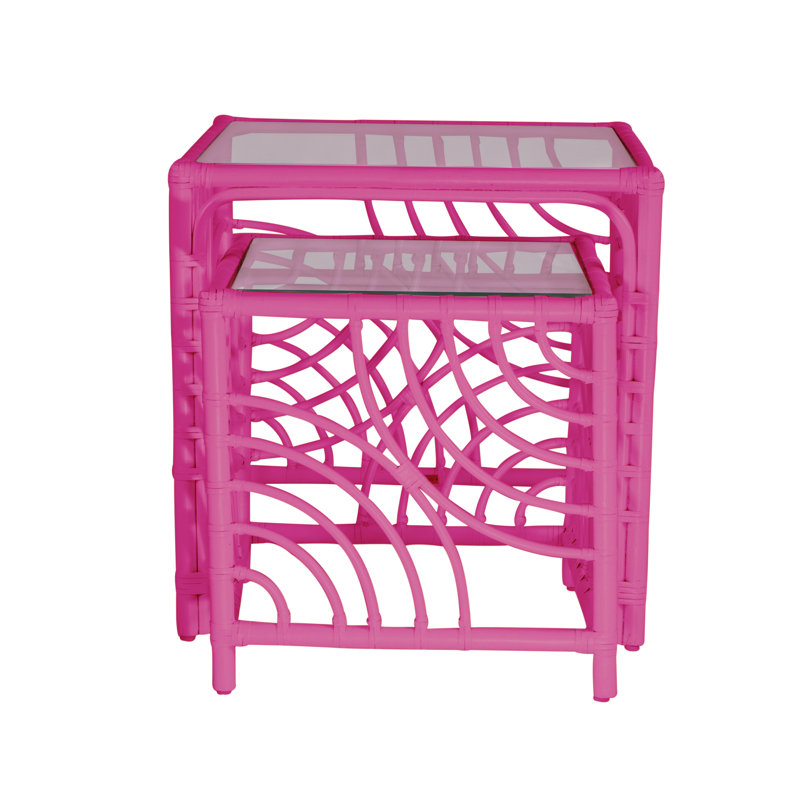 Swirl Glass Nesting End Table, Hot Pink