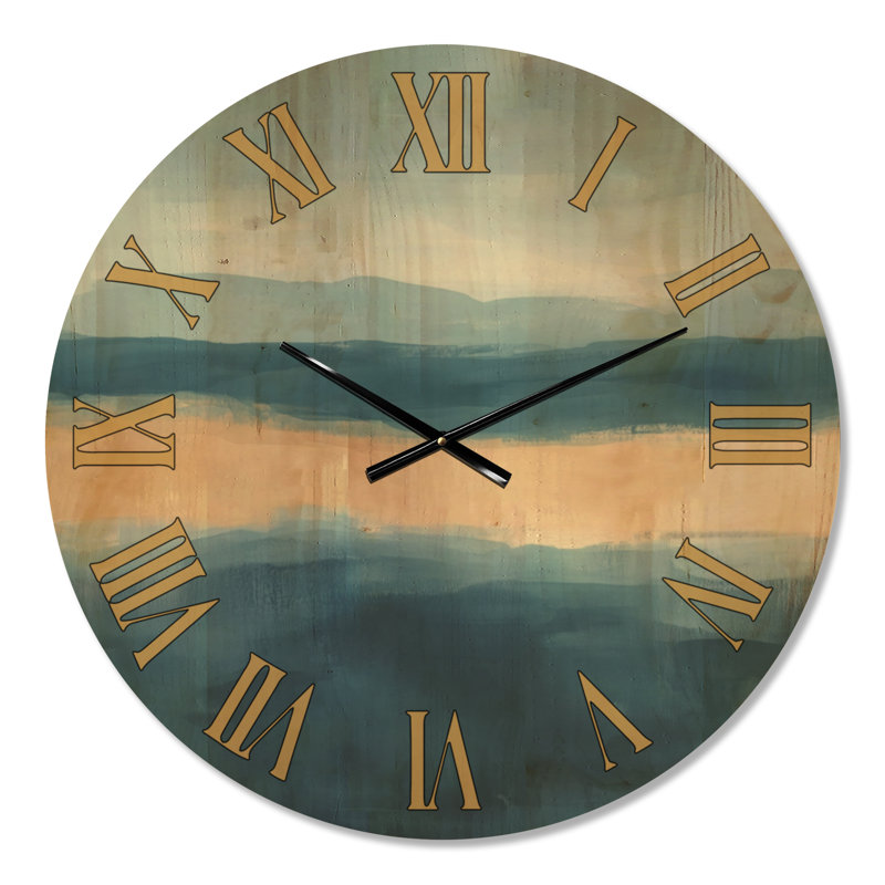 Côte bleue sereine III - Horloge murale décorative abstraite, imprimée sur bois, Medium