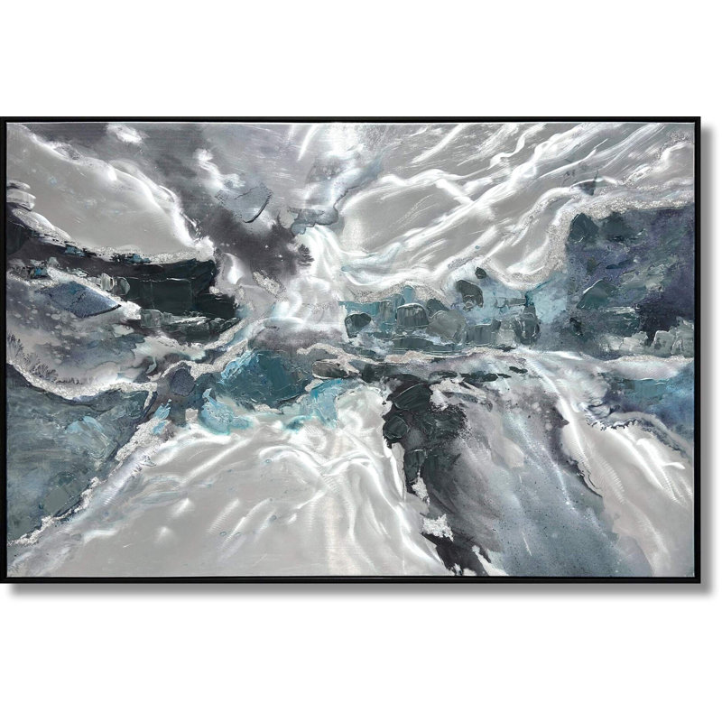 «Vibrant Abstract Mixed Media Mixed», art mural en aluminium - 32 po x 47 po - cadre noir