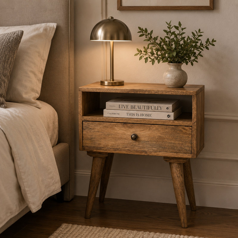 Emme 45cm W Solid Wood Bedside Table
