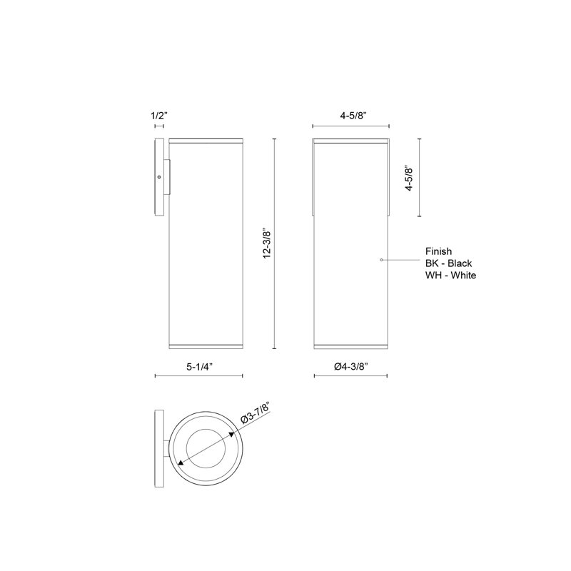 Applique murale blanche à DEL 36 po Lorna 12 po (4 po de diamètre), H 12,38 po x l 4,63 po x P 5,25 po, Blanc, 24 W