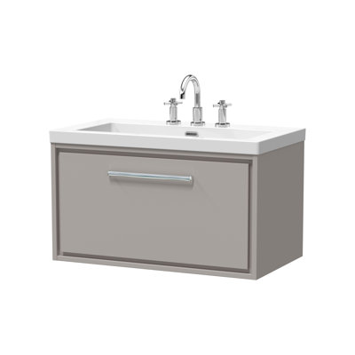 Hudson Reed Lille 600mm Fern Green 1 Drawer  Wall Hung Vanity Unit With 3 Tap Holes Fireclay Basin
