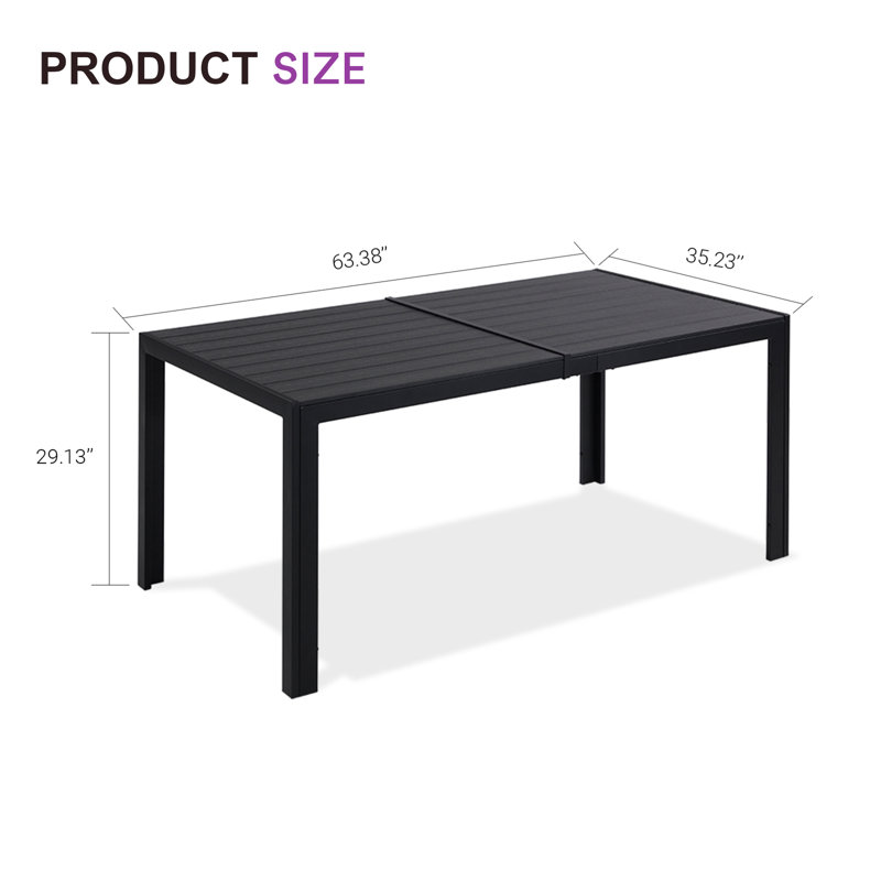 Chisom Rectangular Metal Outdoor Dining Table , 35.23'' in. W 63.38'' in. D, Black