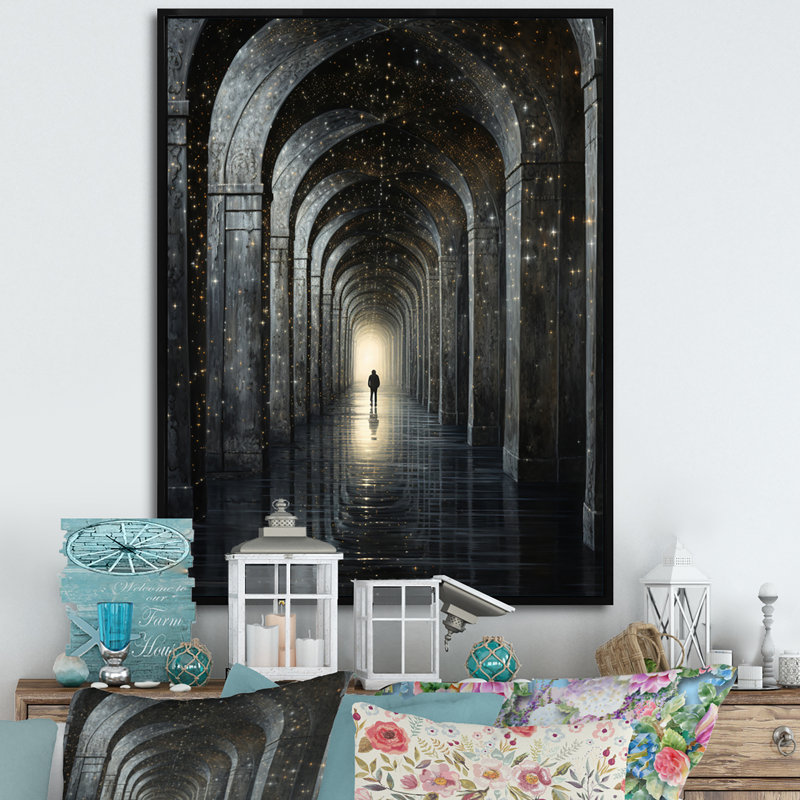 " Tunnel Silent Symphony Pointillism ", 44" H x 34" W x 1.5" D, Black Floater Framed
