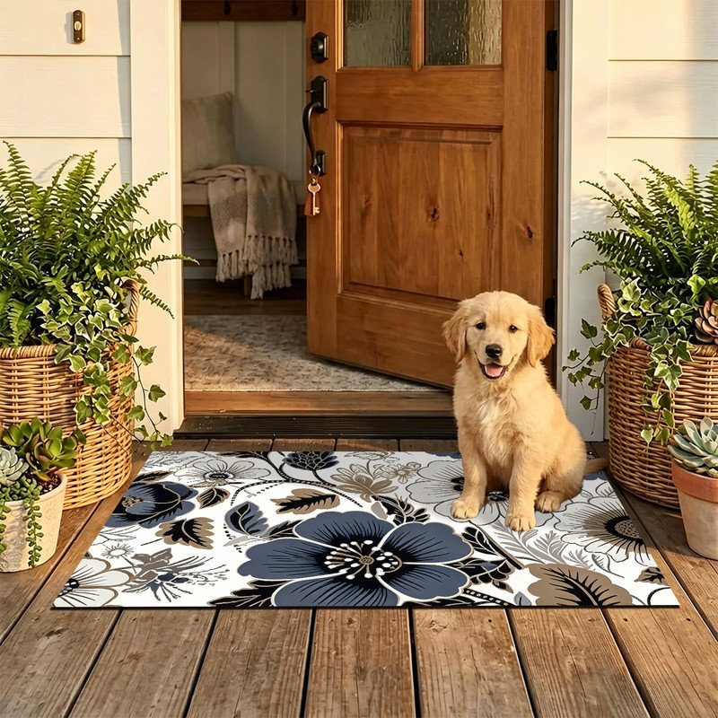  Tapis d'entrée antidérapant pour l'extérieur, 16 po x 24 po, rétro floral décoratif, Décoration florale rétro, 16 po x 24 po