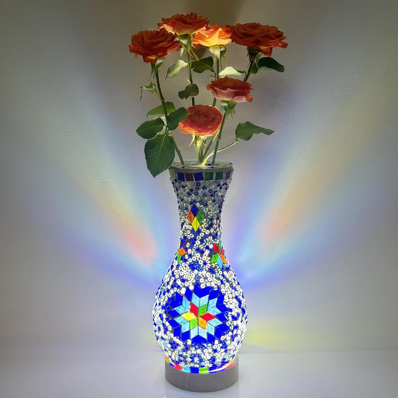 Lampe de table en verre colorée faite à la main, Bleu