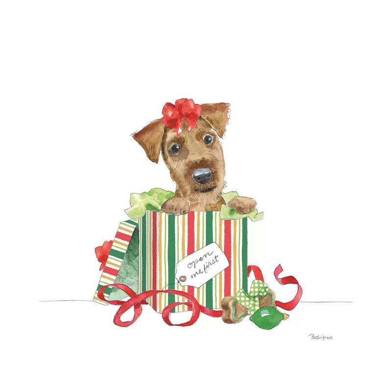 Holiday Paws II On White No Words by Beth Grove - Wrapped Canvas Print, 30.48 cm H x 30.48 cm W