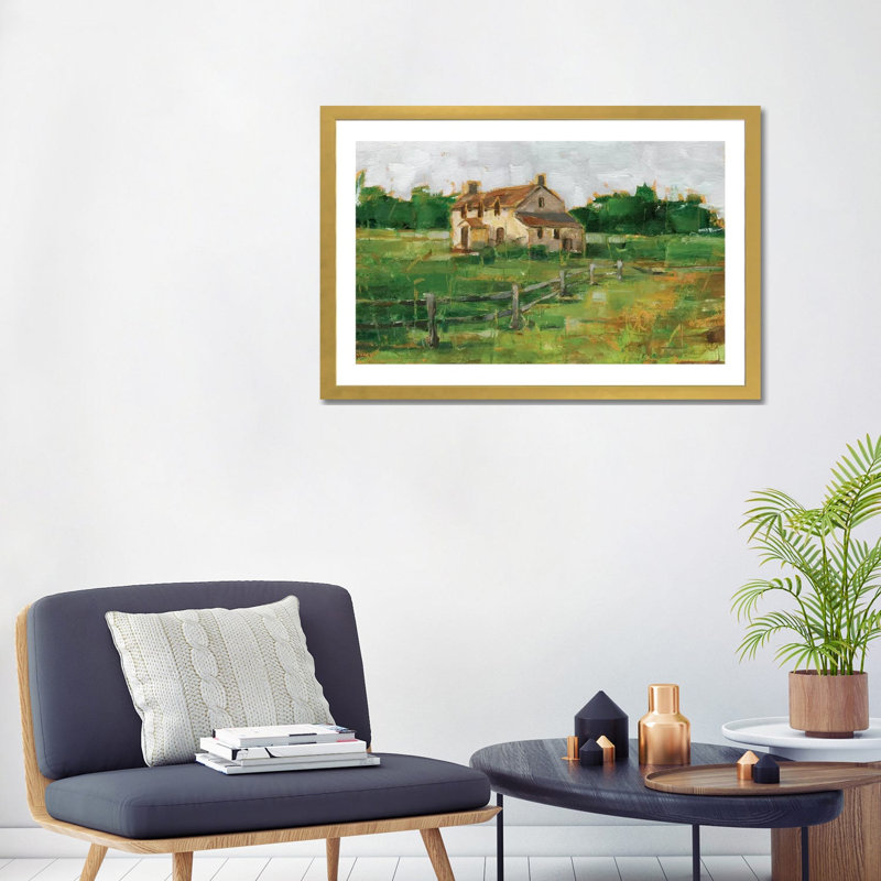 «Countryside Home II» par Ethan Harper - reproduction d'art, H 24 po x l 32 po x P 1 po, Papier encadré doré, Blanc