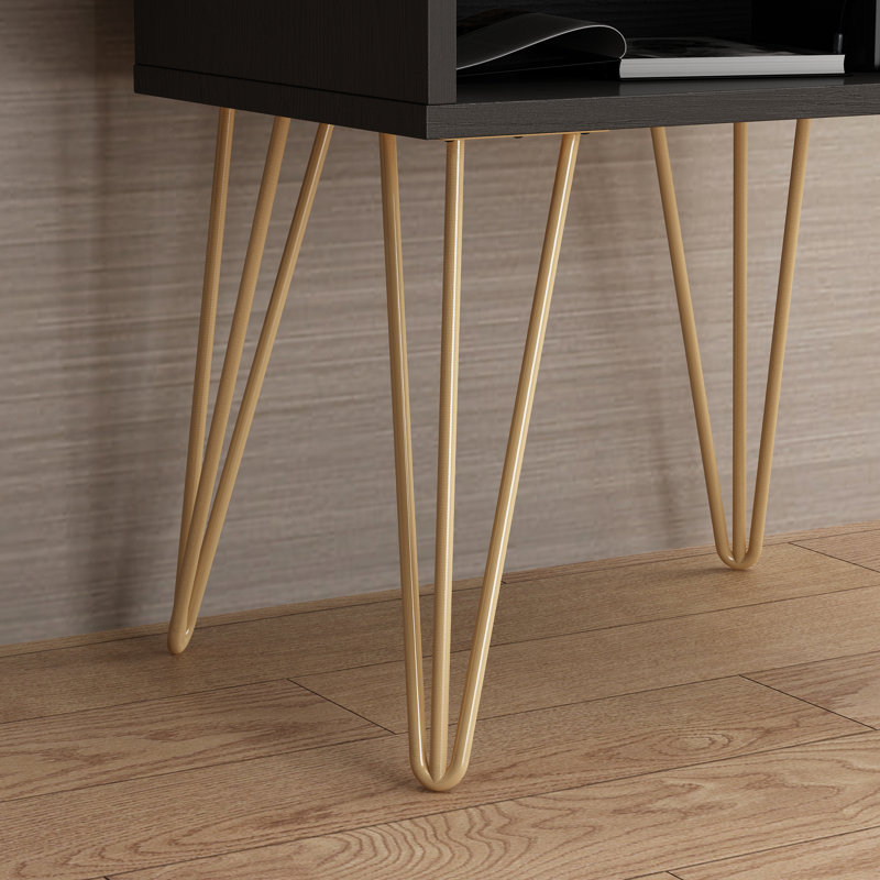 Tyvez 1 Drawer Metal Legs Nightstand, Black