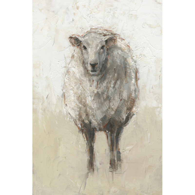 «Fluffy Sheep I» par Ethan Harper - peinture sur toile tendue, H 18 po x l 12 po