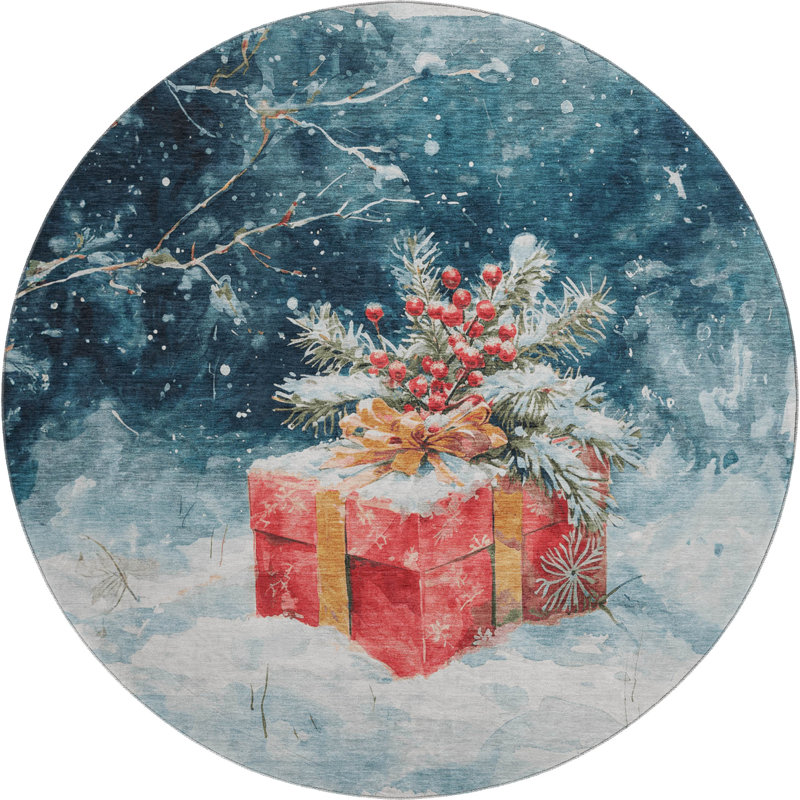 Premium Machine Washable Dockside AMF1805 Christmas Present Rug, Round 8'