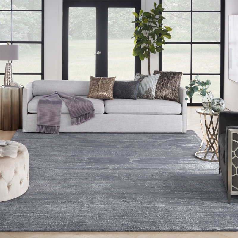 Abstract Area Rug in Blue/Ivory, Rectangle 7'9" x 9'9"