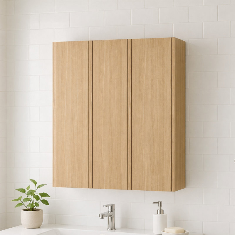36" Wall Mounted 3-Door Bathroom Storage Cabinet, 35.44" H x 35.43" W x 9.81" D, Natural