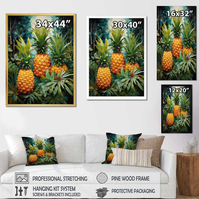 Pineapples Tropical Dots I - impression sur toile tendue, H 32 po x l 16 po x P 1 po