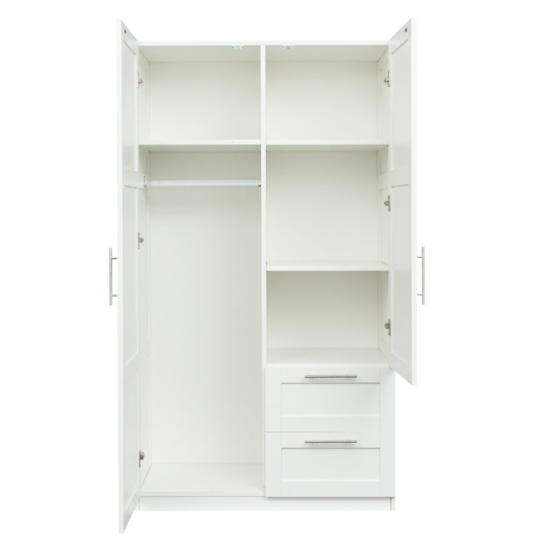 Grand garde-robe blanc avec garde-manger et garde-manger avec 2 portes, 2 tiroirs, 5 tablettes de rangement et un rangement polyvalent
