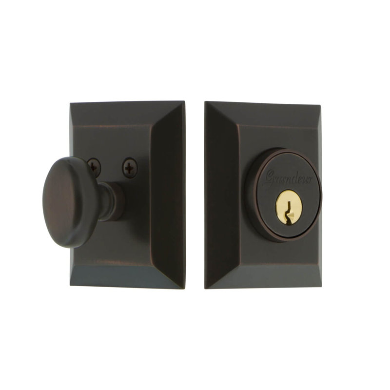 Grandeur Fifth Avenue Square Single Cylinder Deadbolt, Timeless Bronze, 2.75"