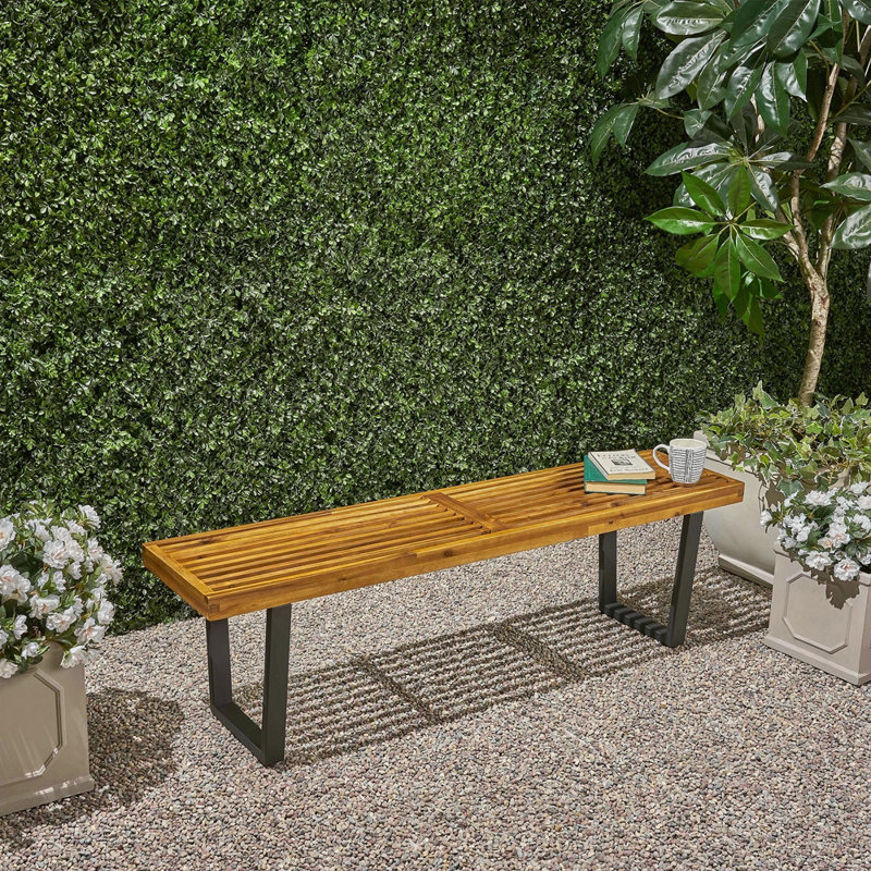 Banc de salle à manger, bois d'acacia avec pieds en fer, moderne, contemporain,, Noir