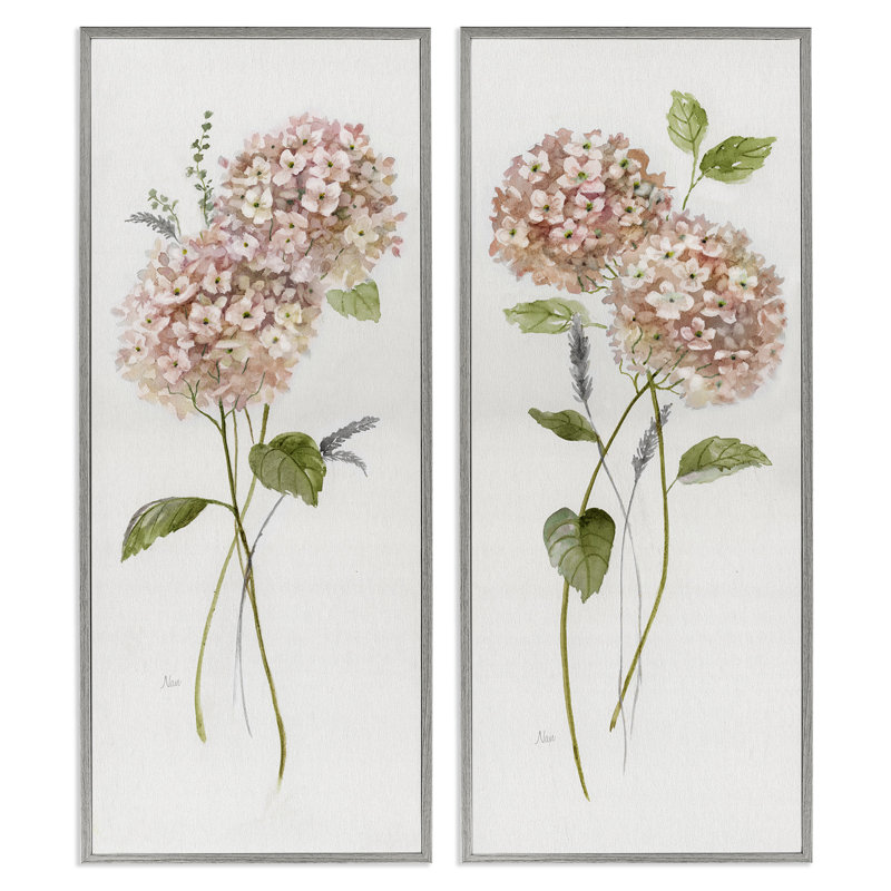 Ensemble de 2 giclées roses avec hortensias roses, design par Nan, H 24 po x l 10 po, Estampe numérique Farmhouse