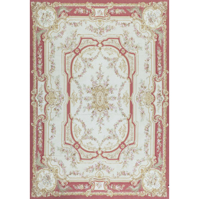 Tapis ivoire et rouge noué à la main de haute qualité