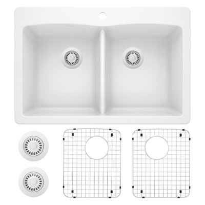 Diamond 33" L x 22" W Double Basin Dual Mount Kitchen Sink with Accessories