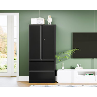 Metal Storage Cabinets-2 Drawers With Lock And Adjustable Shelves-hang Legal/letter/a4/f4g File Cabinet