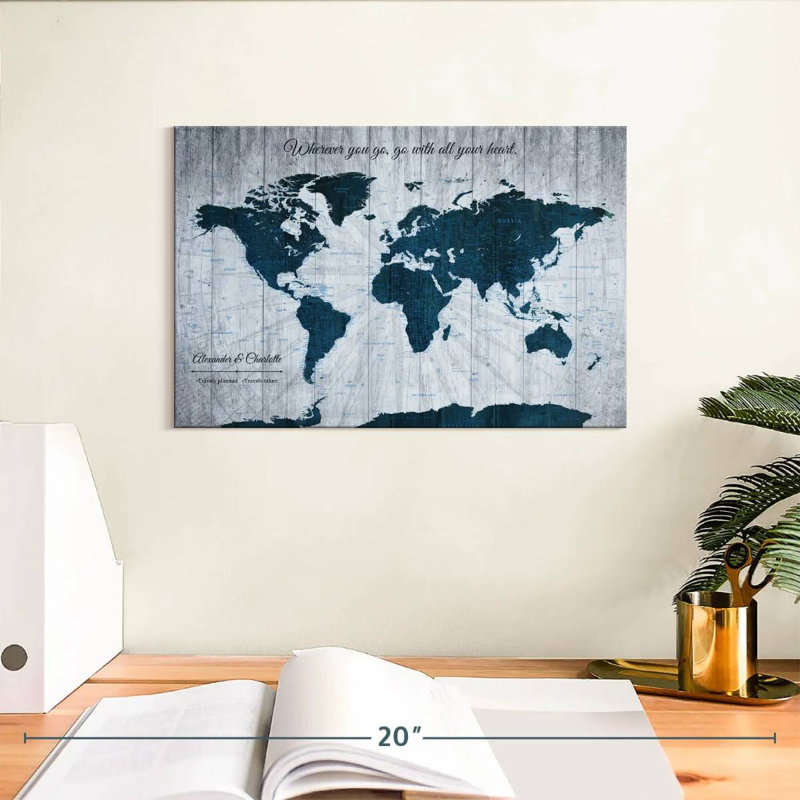 Carte du monde personnalisée à punaises II, H 8 po x l 12 po, Oui