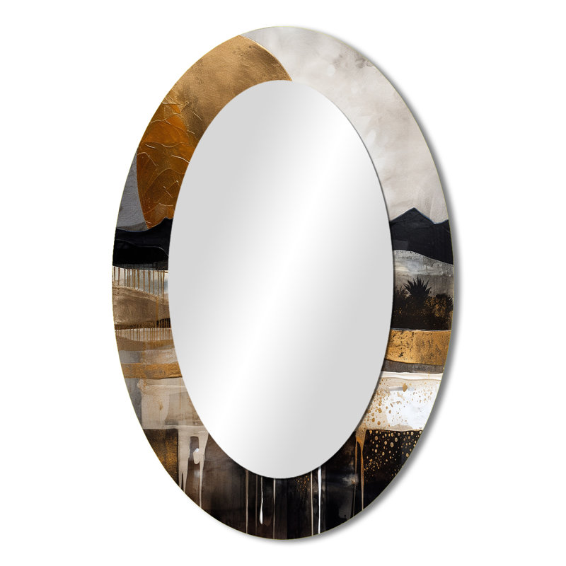 Exploration de la lune dorée évolutive IV - Grand miroir mural ovale sur métal, 36 po x 24 po