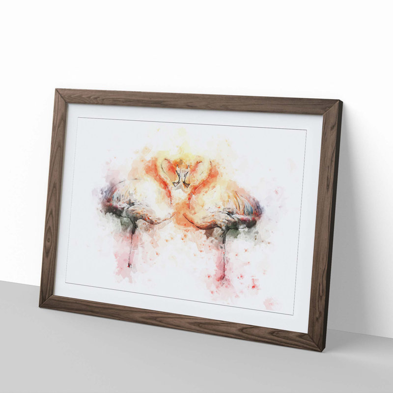 Pink Flamingo in Abstract - Framed Print, 40cm H x 60cm W x 2cm D, Walnut