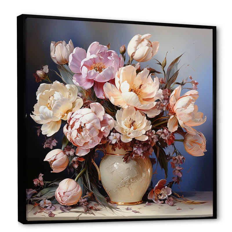 Bouquet de tulipes, nature morte, Cadre flottant noir, H 36 po x l 36 po x P 1,5 po