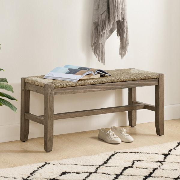 Loon Peak® Aston Newport 40" Wood Bench w/ Twisted Natural Seagrass ...
