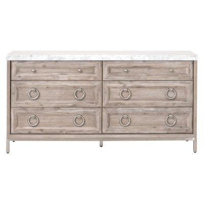 Commode double en bois massif à 6 tiroirs 71 po Fitz