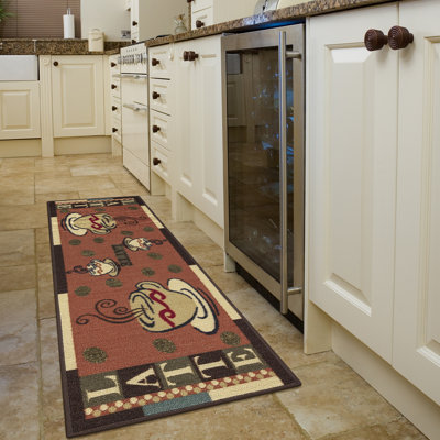 Non-Slip Rubberback Coffee Cups Kitchen Runner Rug